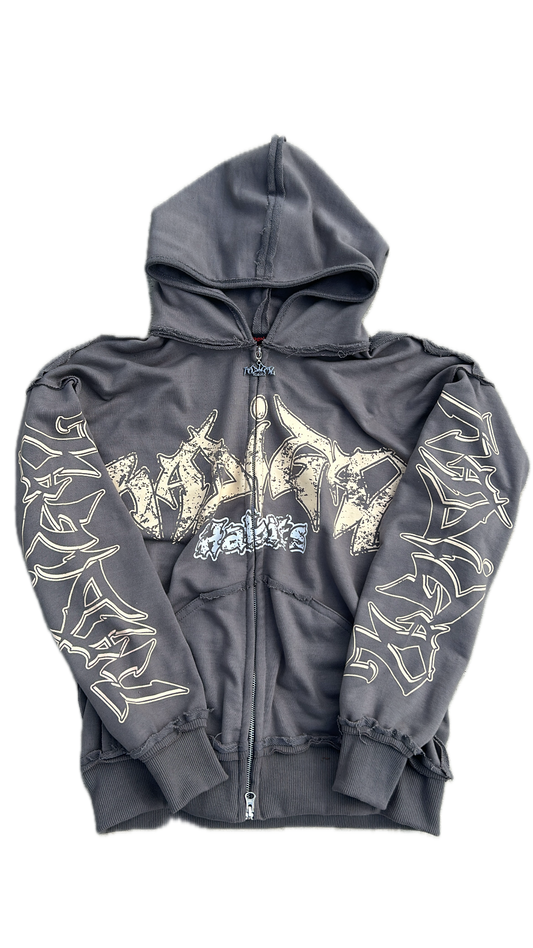 Grey Distressed Zip up