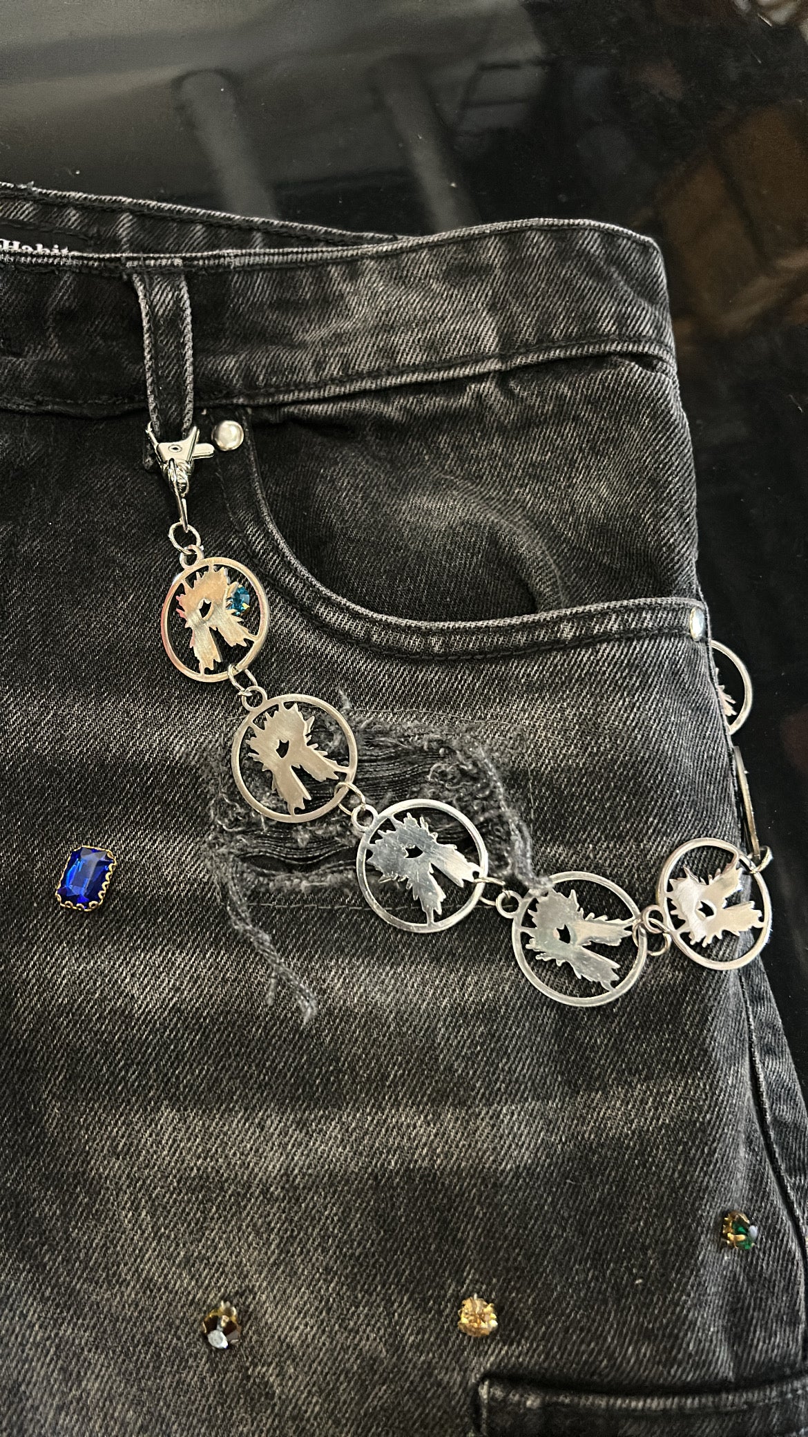 Black Rhinestone Jorts