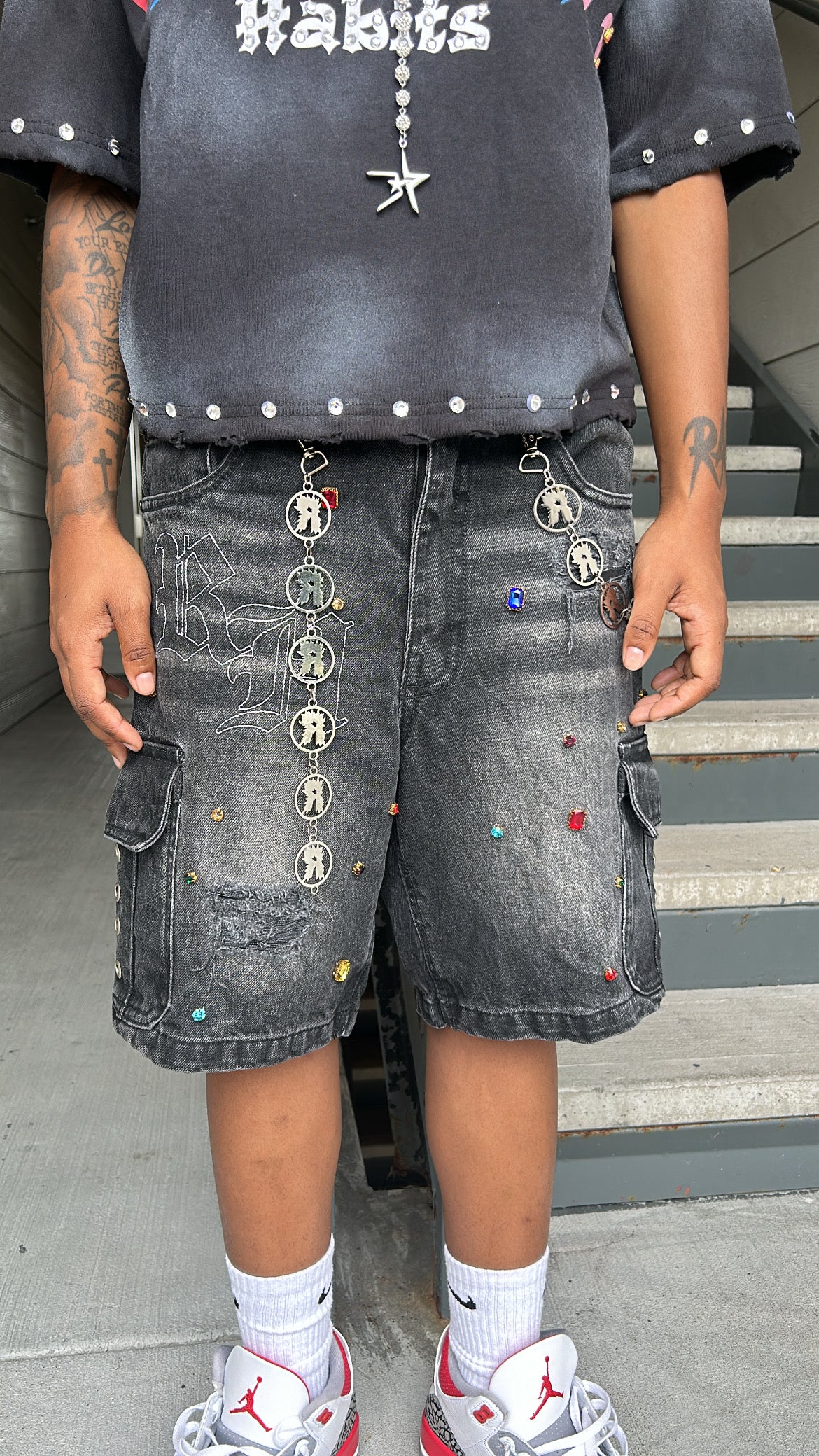 Black Rhinestone Jorts
