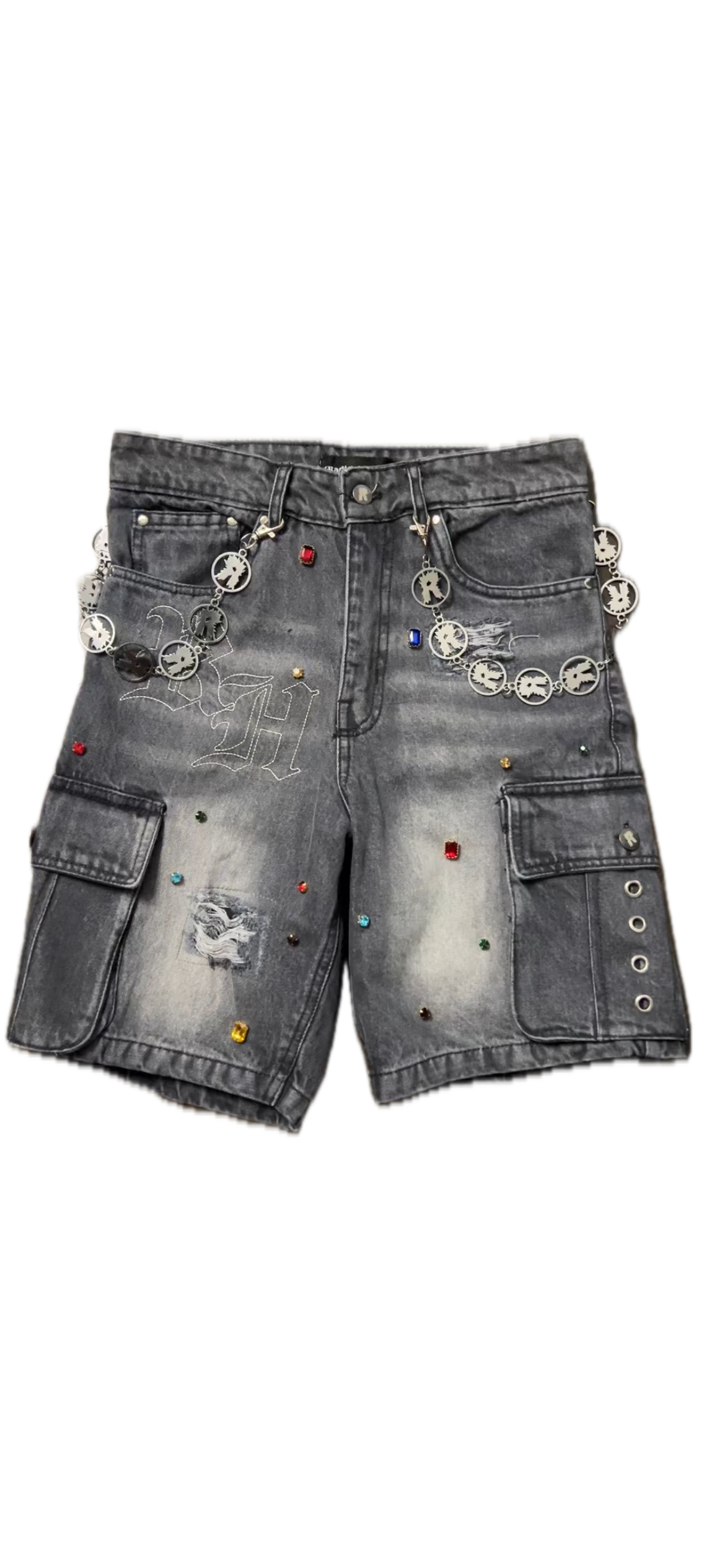 Grey Rhinestone Jorts