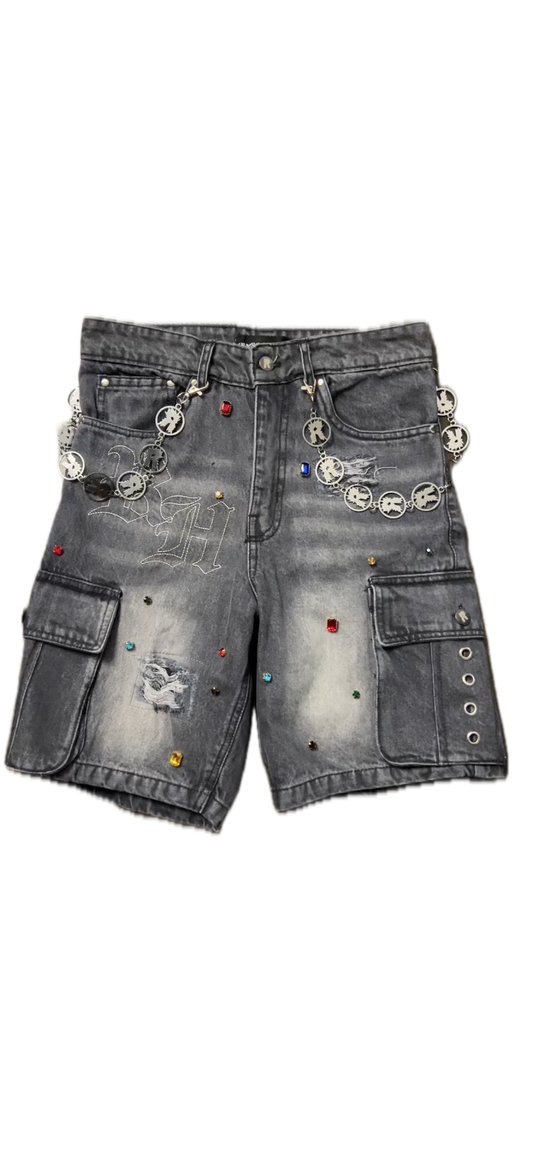 Grey Rhinestone Jorts