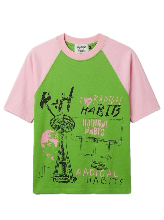 PINK AND GREEN CITY TEE